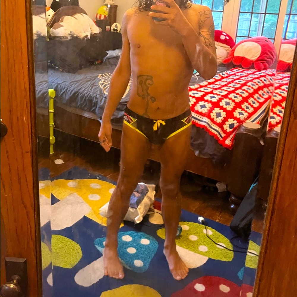 Swim Brief UXH Collection Black and Neon Pattern Medium